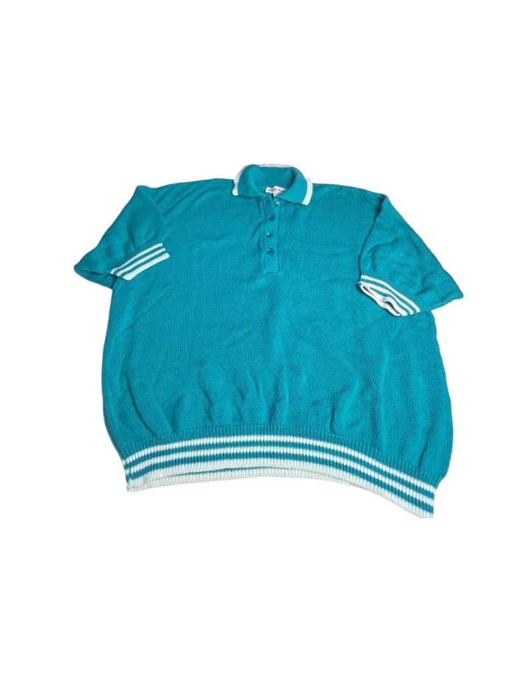 VTG 80's-90's Carriage Court Turquoise Cotton Polo short sleeve sweater 2XL USA